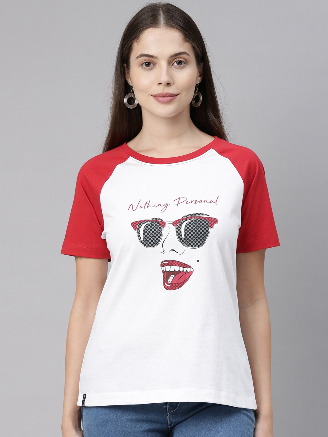 

3PIN Women White & Red Printed Round Neck T-shirt