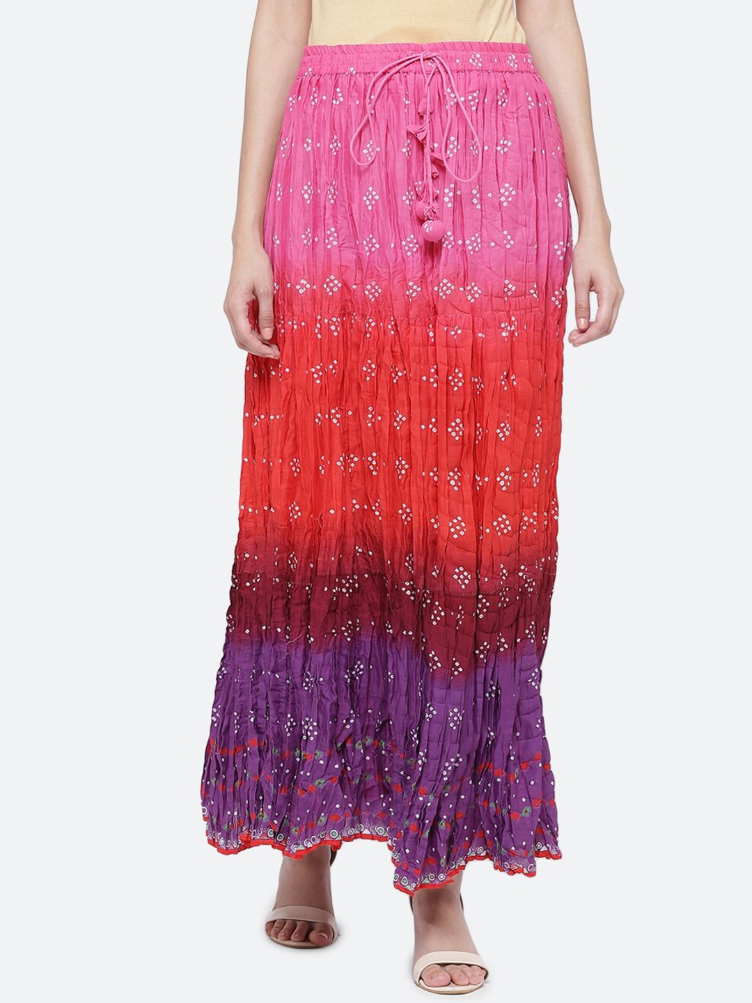 

Biba Women Red & Pink Printed Pure Cotton Maxi Skirt