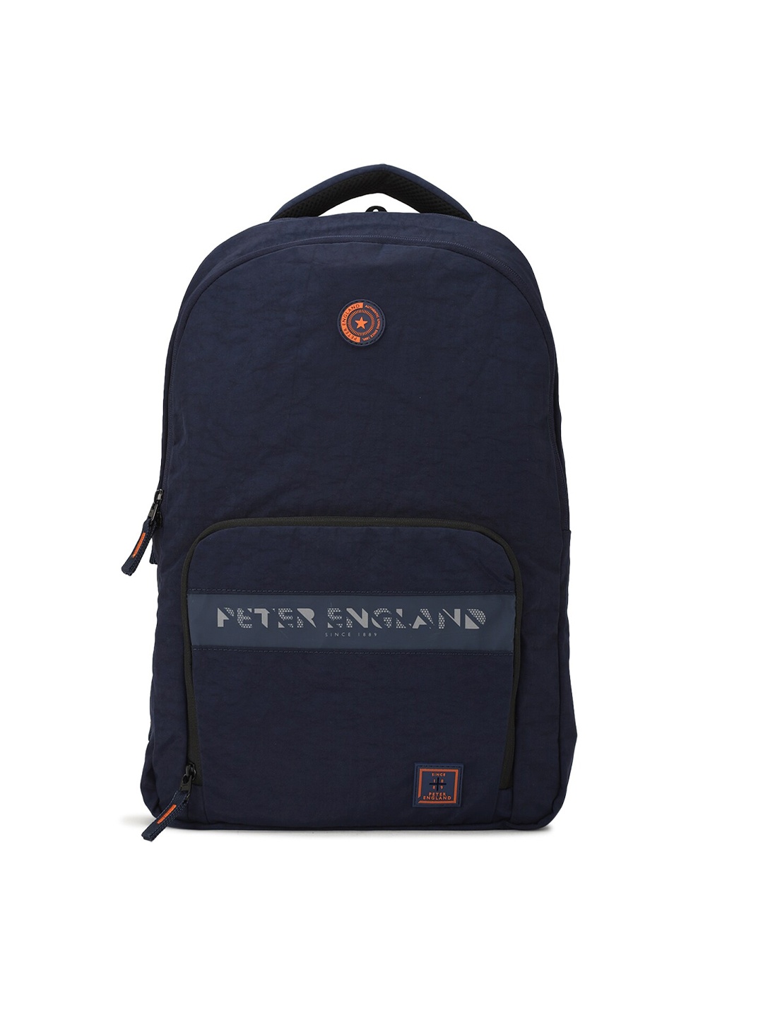

Peter England Men Navy Blue & Orange Brand Logo Backpacks