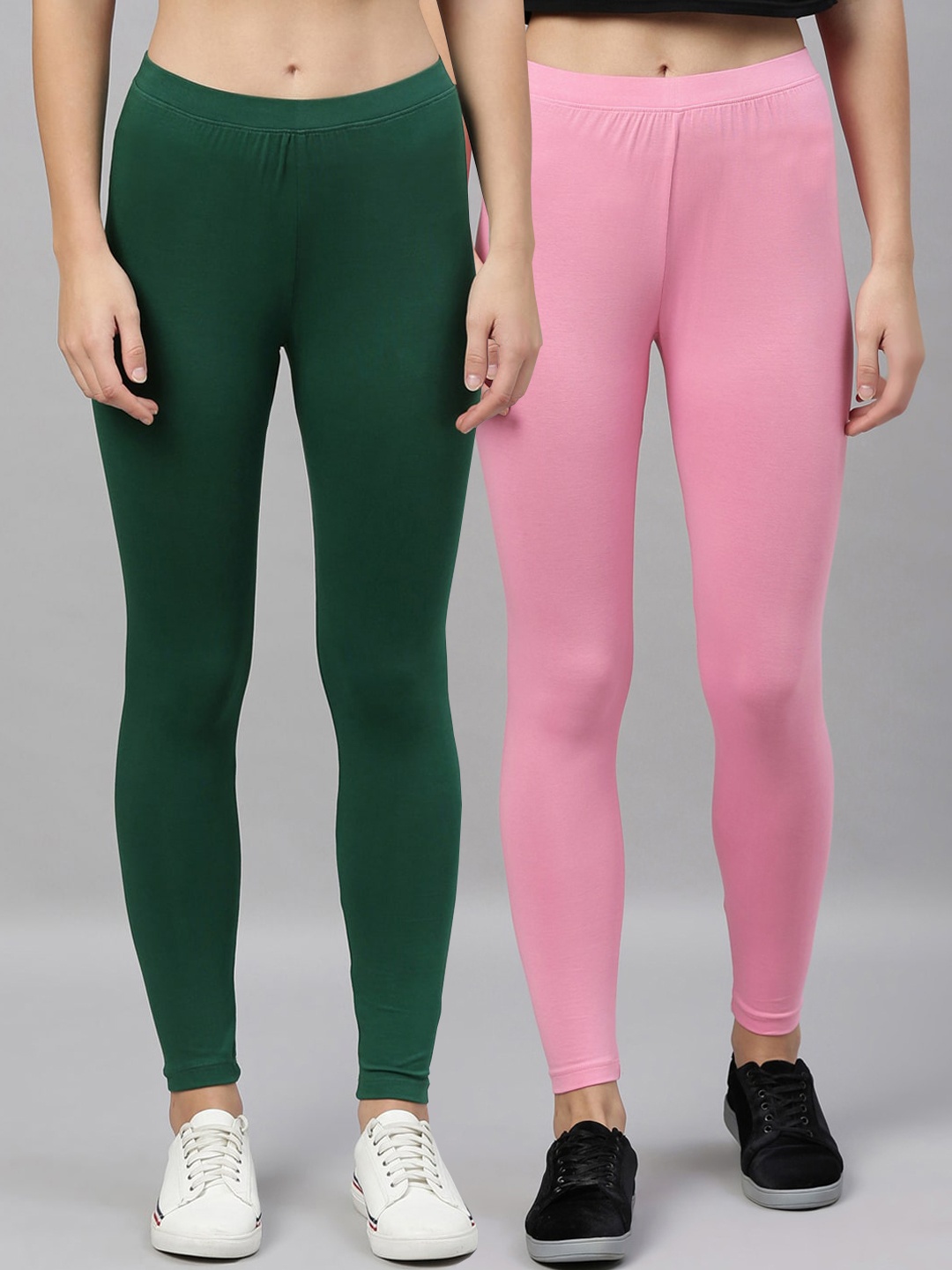 

Kryptic Women Pack of 2 Solid Ankle-Length Leggings, Green