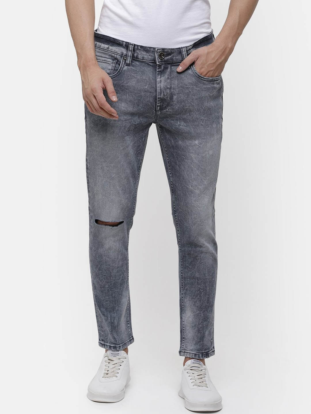 

Voi Jeans Men Grey Skinny Fit Mid-Rise Slash Knee Jeans