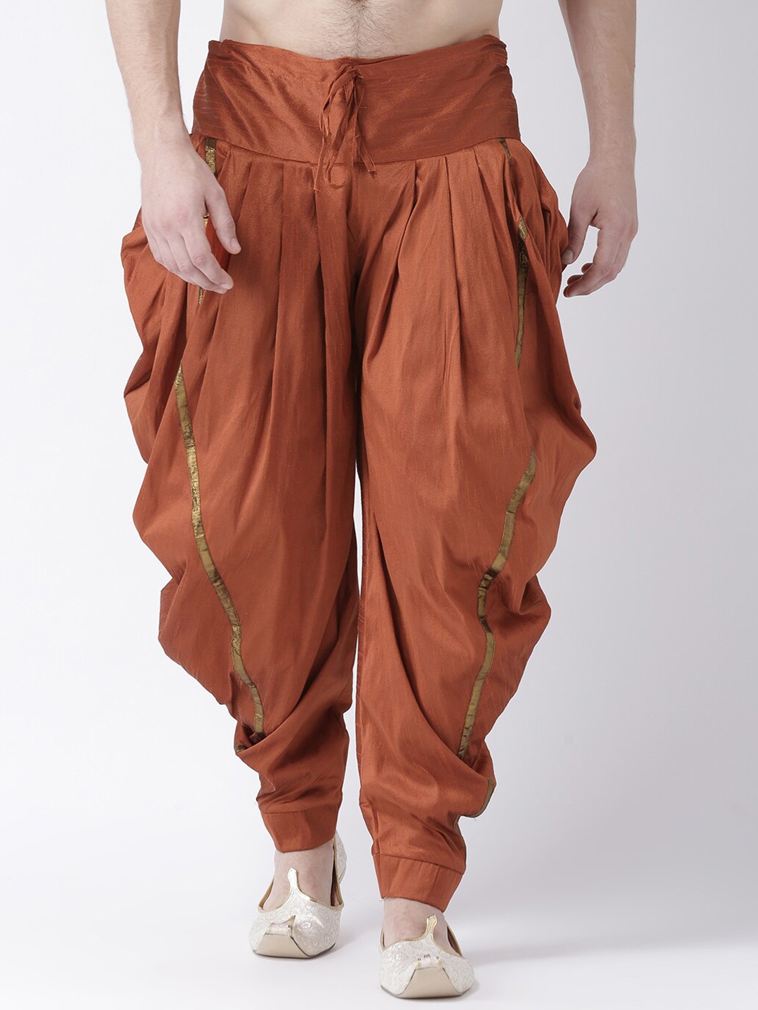 

DEYANN Men Rust Orange Solid Dupion Silk Dhoti