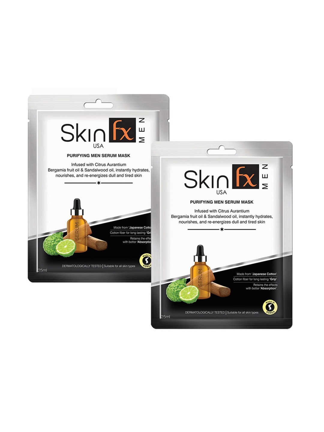 

Skin Fx Purifying Men Set of 2 Dull & Tired Skin Serum Masks, White