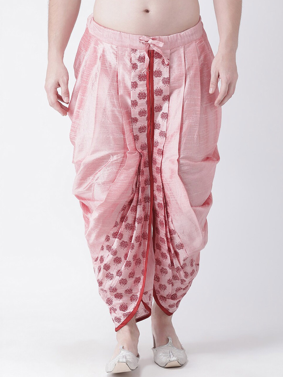 

DEYANN Men Pink & Red Printed Dupion Silk Dhoti