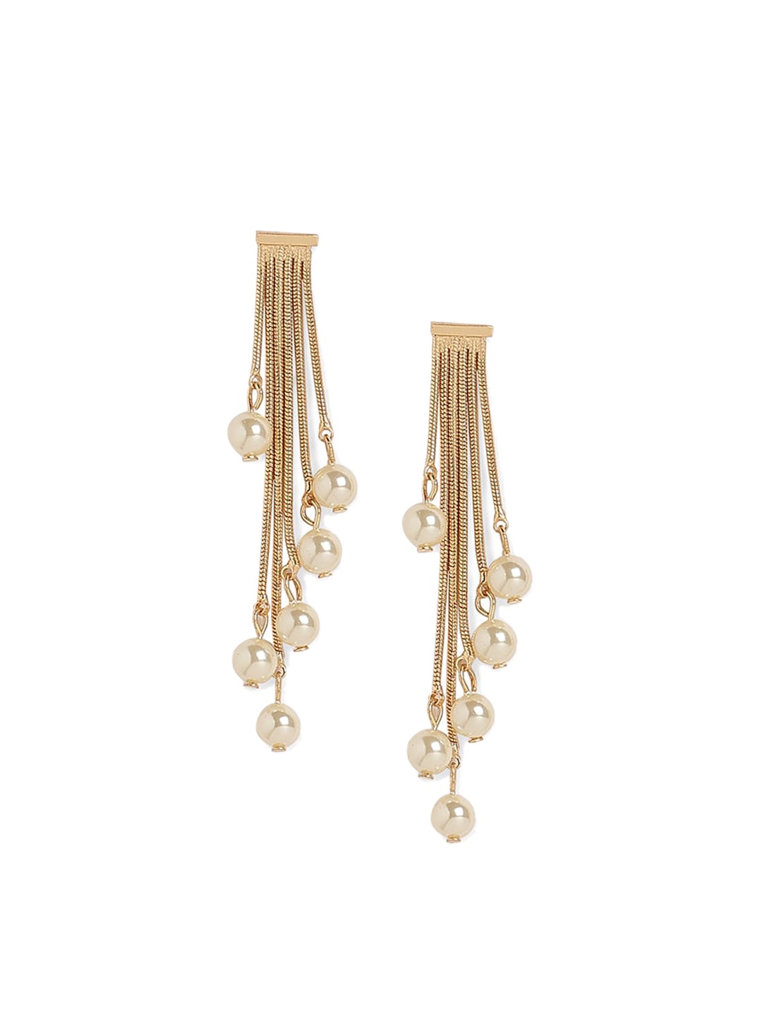 

20Dresses White & Gold-Toned Beaded Tasselled Drop Earrings