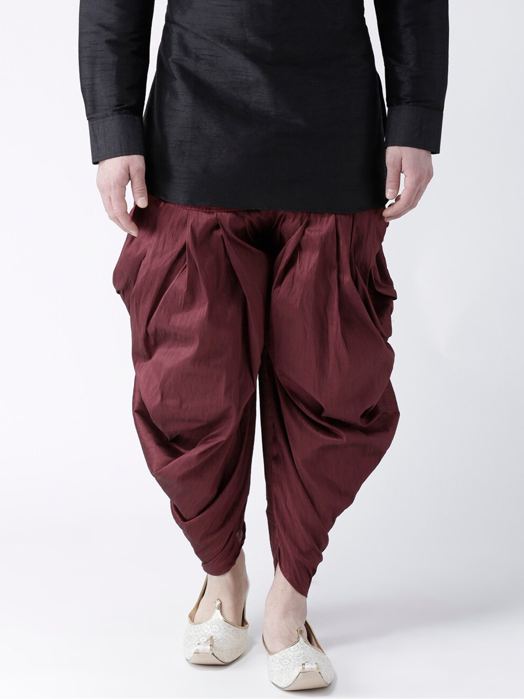 

DEYANN Men Burgundy Solid Dupion Silk Dhotis