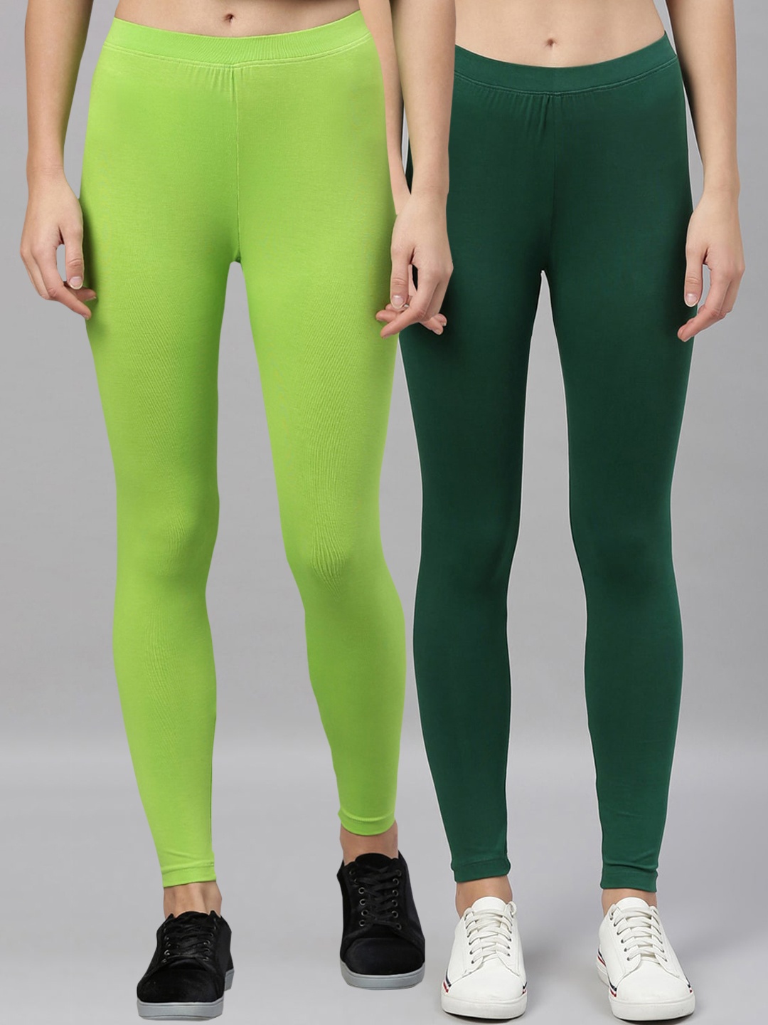 

Kryptic Women Pack of 2 Solid Ankle-Length Leggings, Green