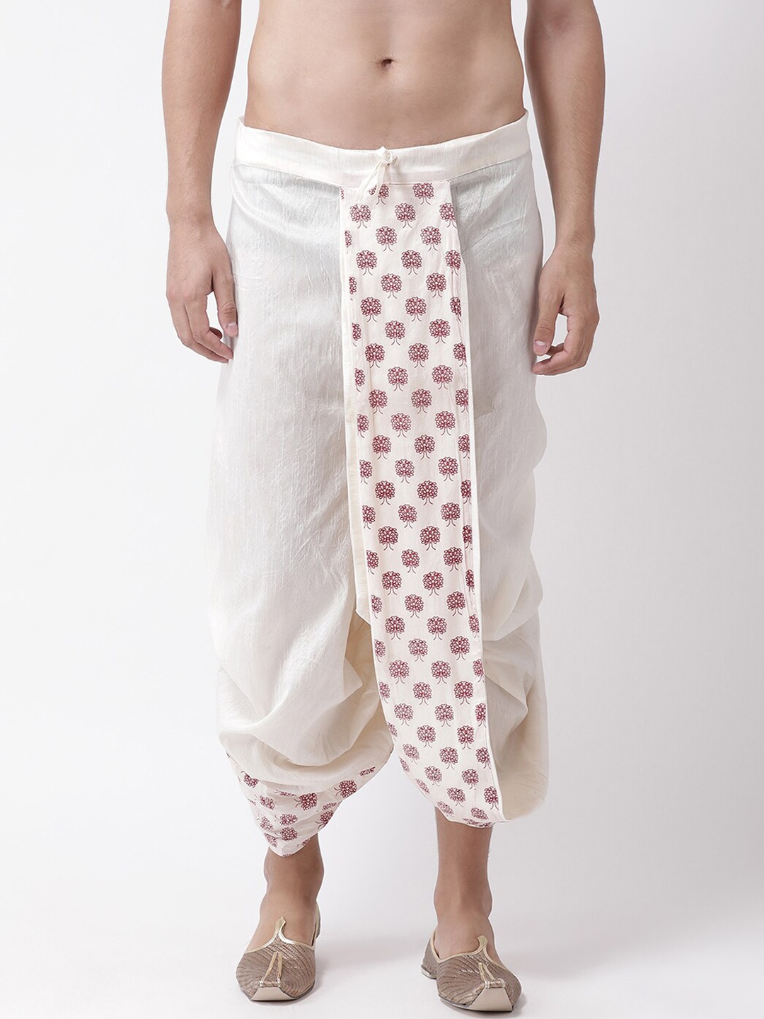 

DEYANN Men Off-White & Red Printed Dupion Silk Dhotis