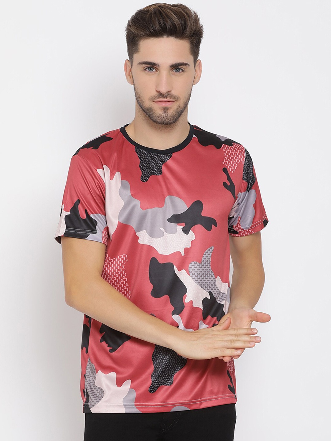 

hangup trend Men Red Black Printed Round Neck Pure Cotton T-shirt