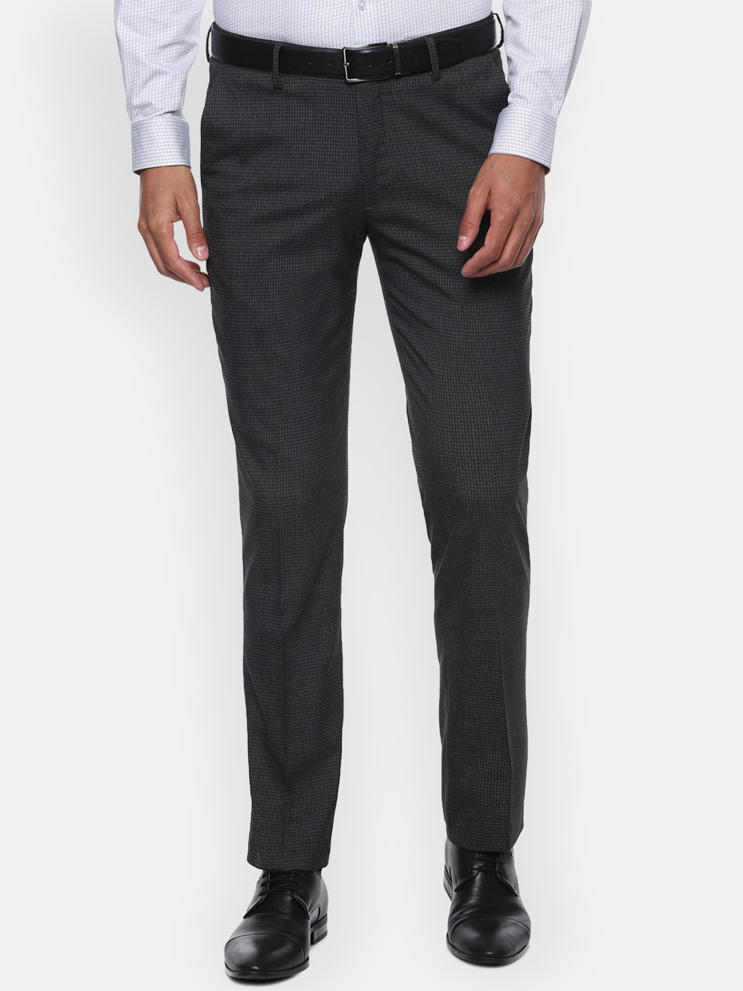 

Louis Philippe Men Grey Checked Slim Fit Formal Trousers