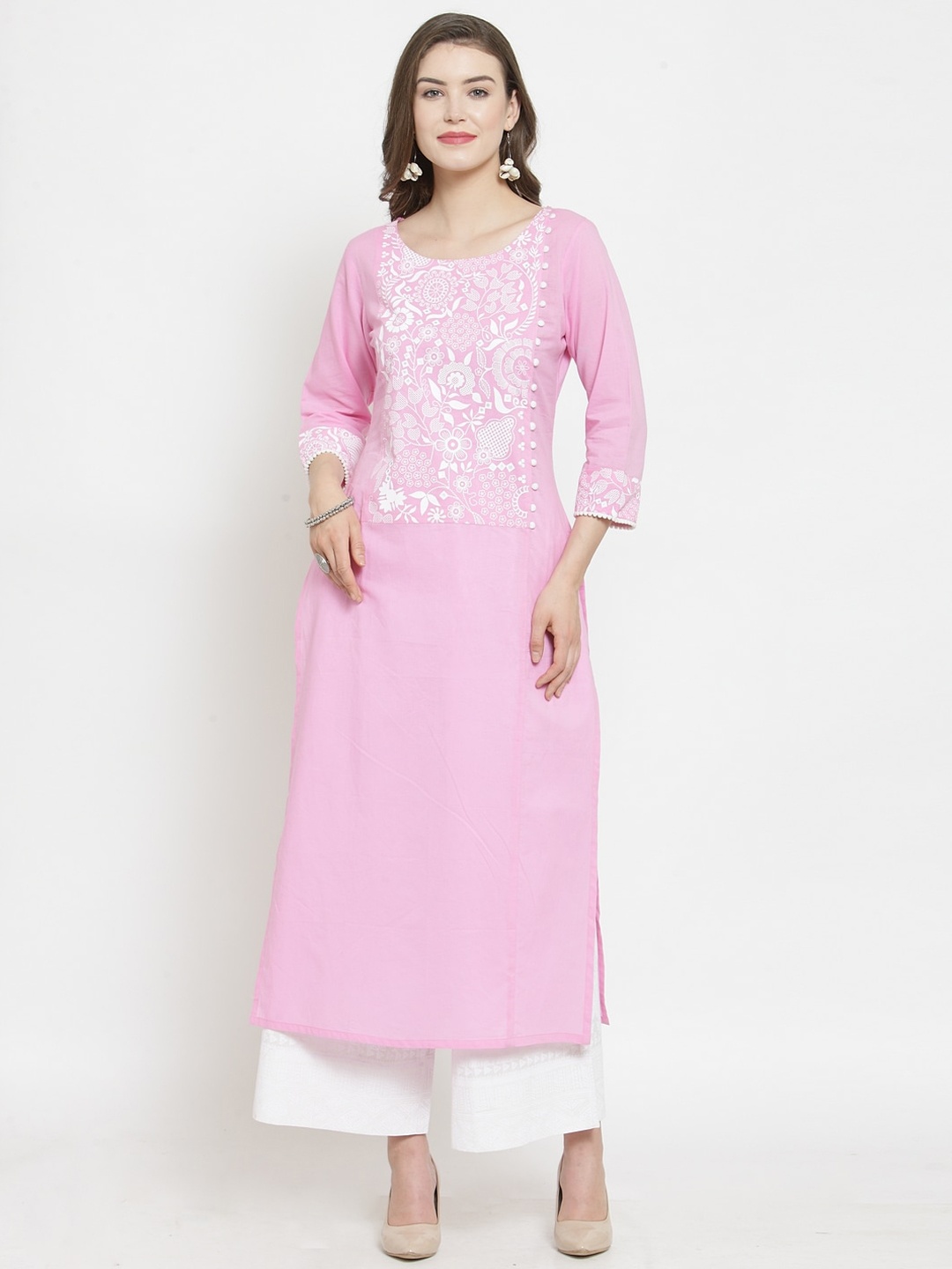 

Varanga Women Pink & White Embroidered Kurta with Palazzos