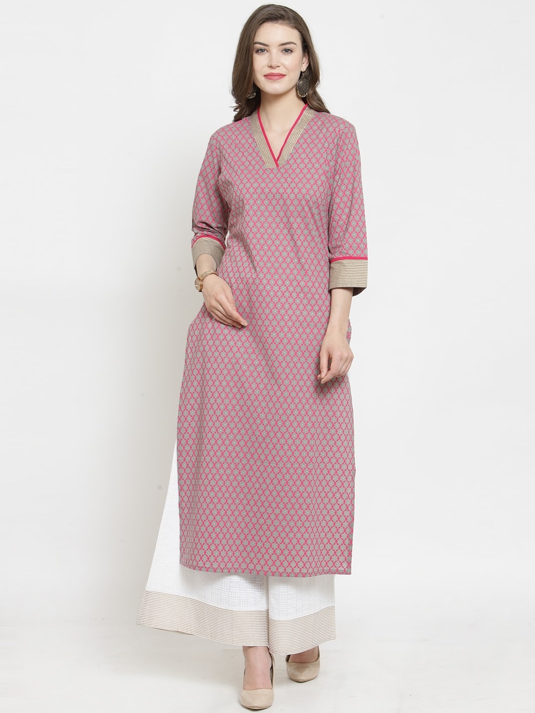 

Varanga Women Pink & White Printed Kurta with Palazzos