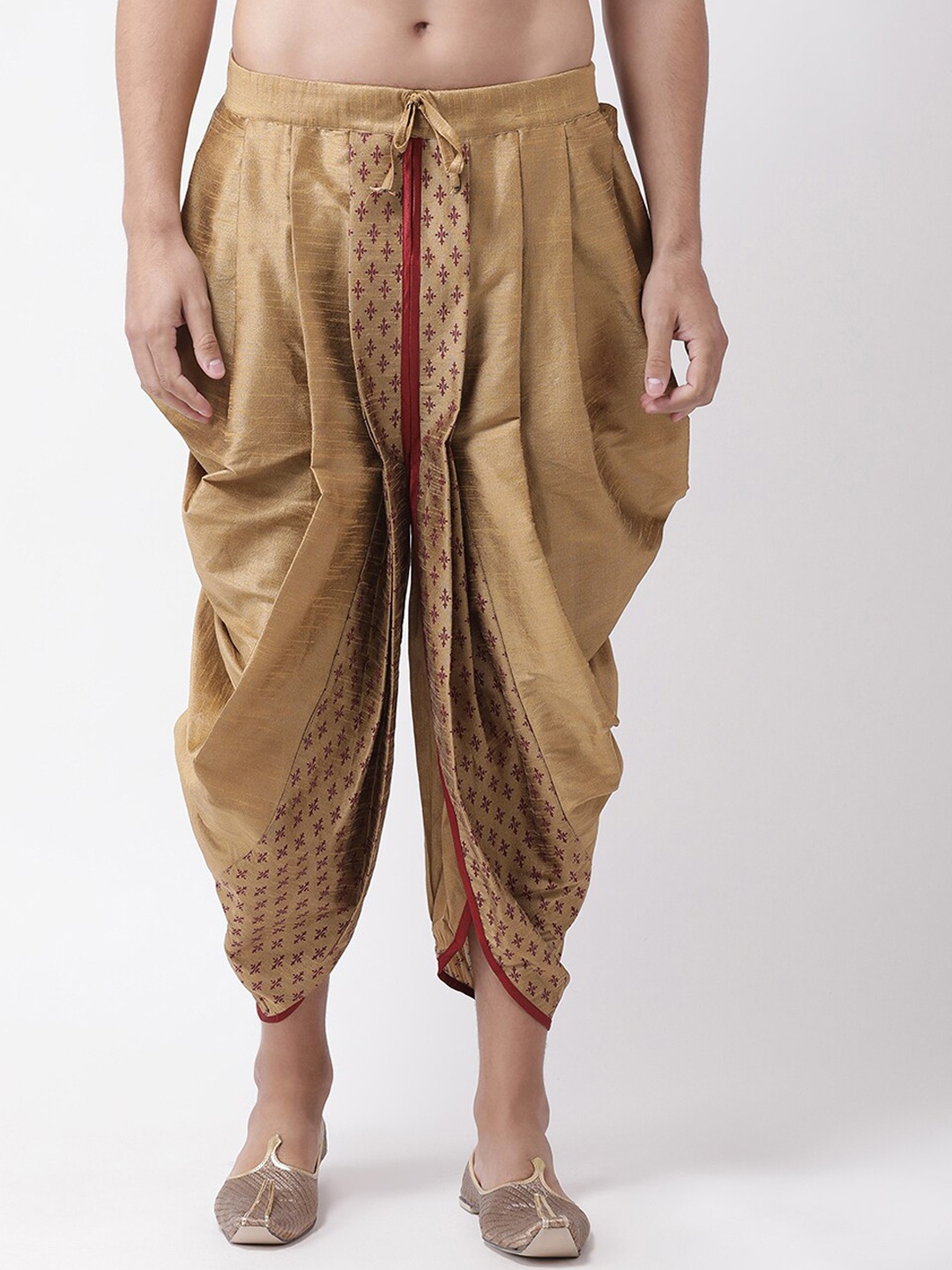 

DEYANN Men Beige & Red Printed Dupion Silk Dhoti