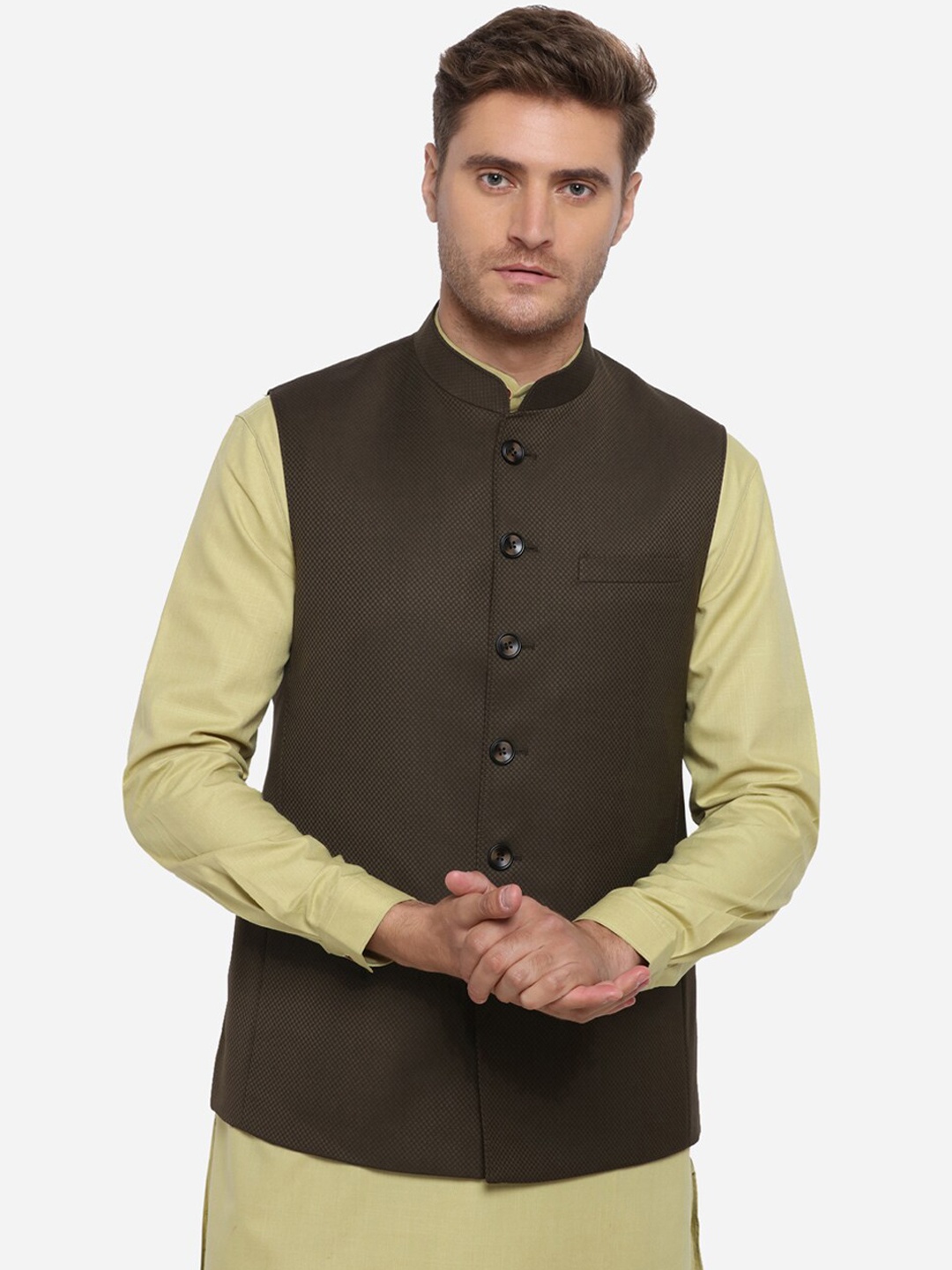 

MODI JACKET Men Brown Woven Design Nehru Jacket