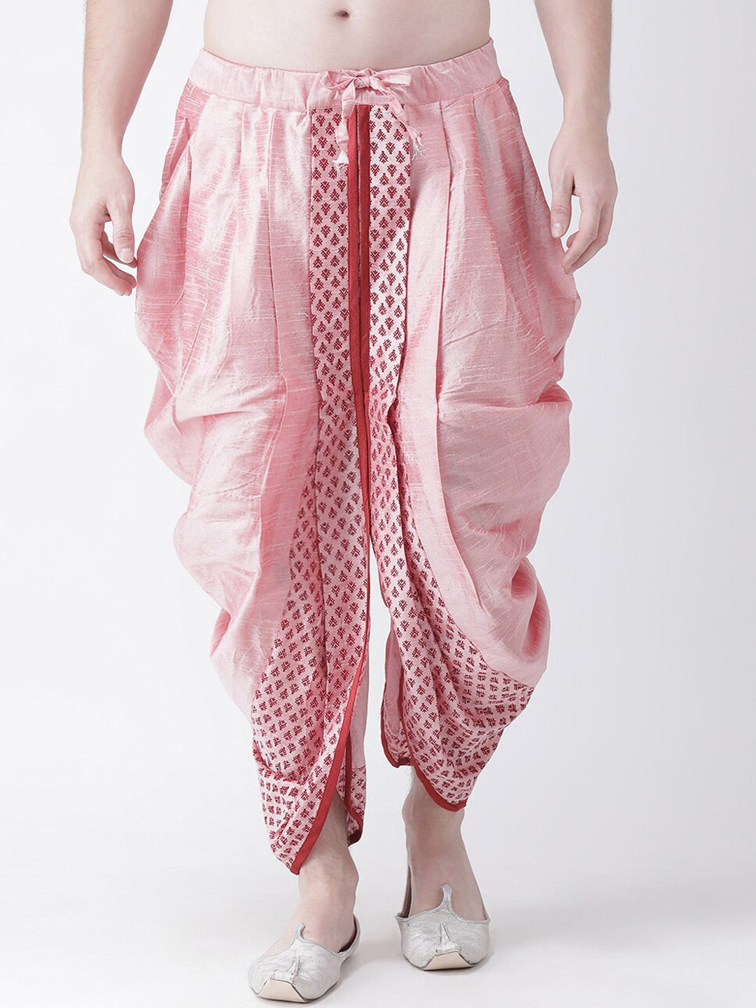 

DEYANN Men Red & Pink Printed Dupion Silk Dhoti