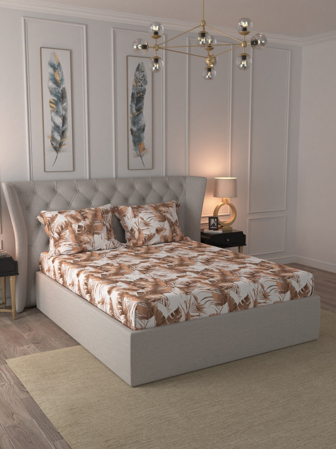 

Trident White & Brown Floral 144 TC Cotton 1 Queen Bedsheet with 2 Pillow Covers