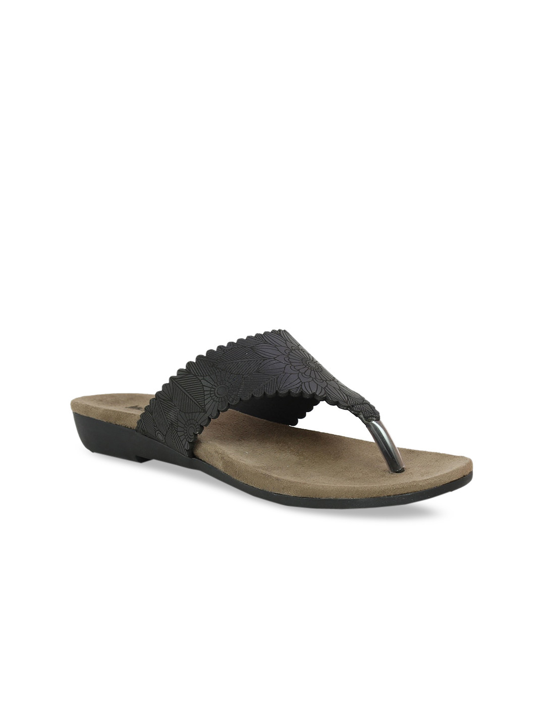 

Inc 5 Women Black Woven Design T-Strap Flats