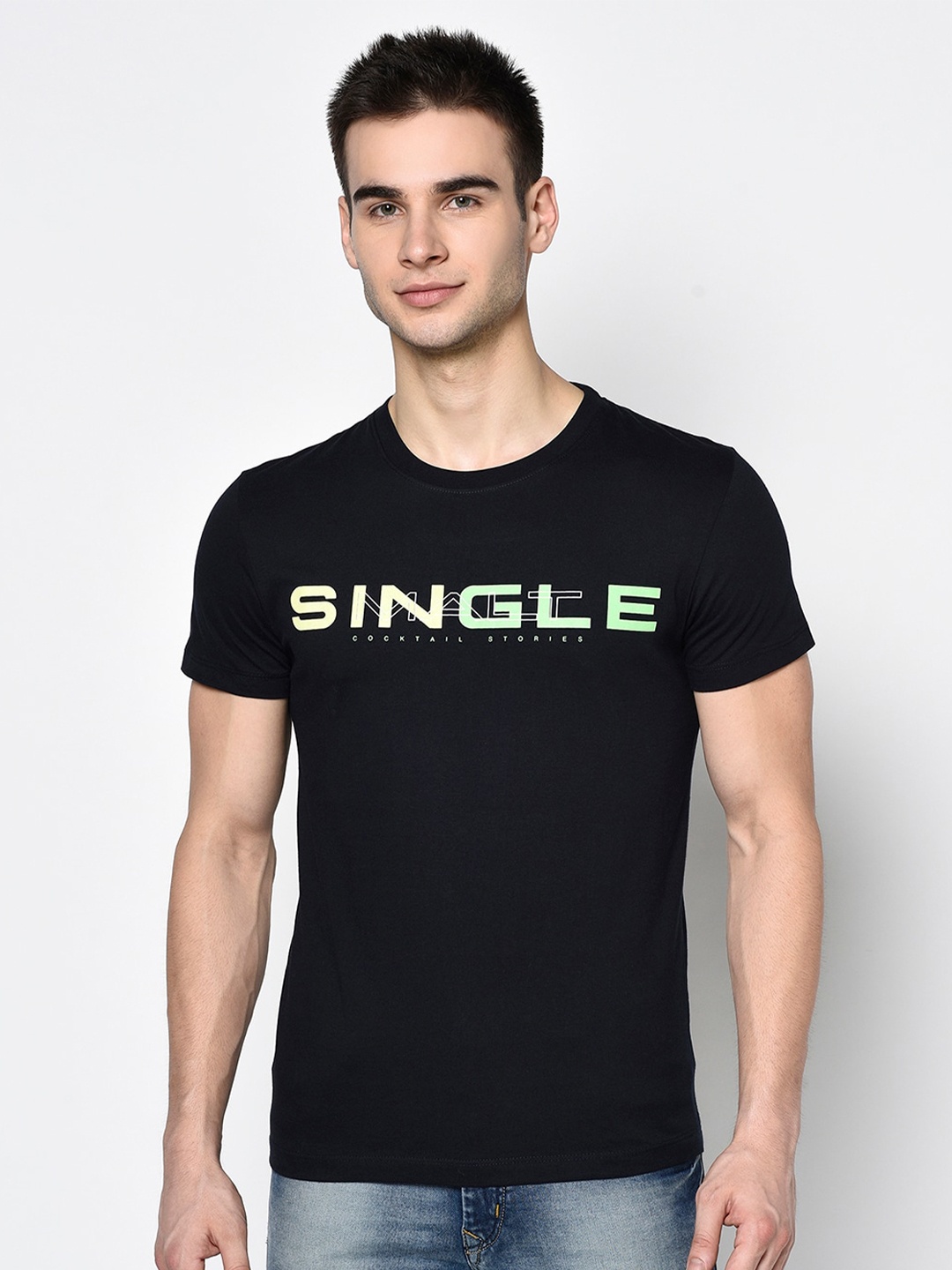 

Octave Men Black & Green Printed Round Neck T-shirt