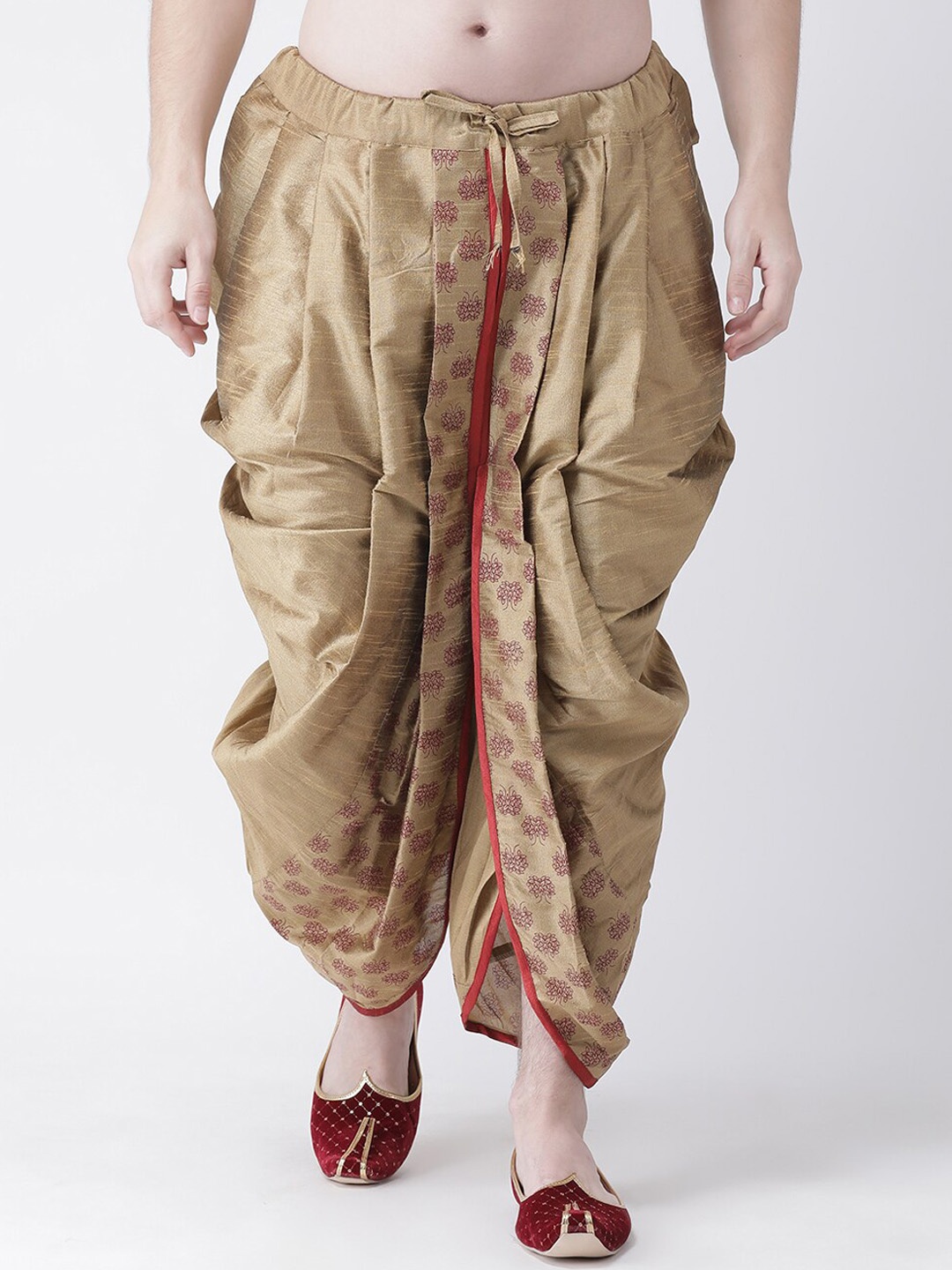 

DEYANN Men Beige & Red Printed Dupion Silk Dhoti Pants