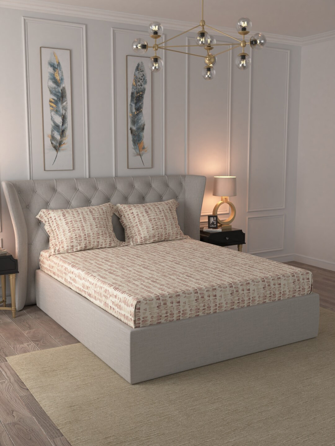 

Trident Beige & Burgundy Abstract 144 TC Cotton 1 Queen Bedsheet with 2 Pillow Covers