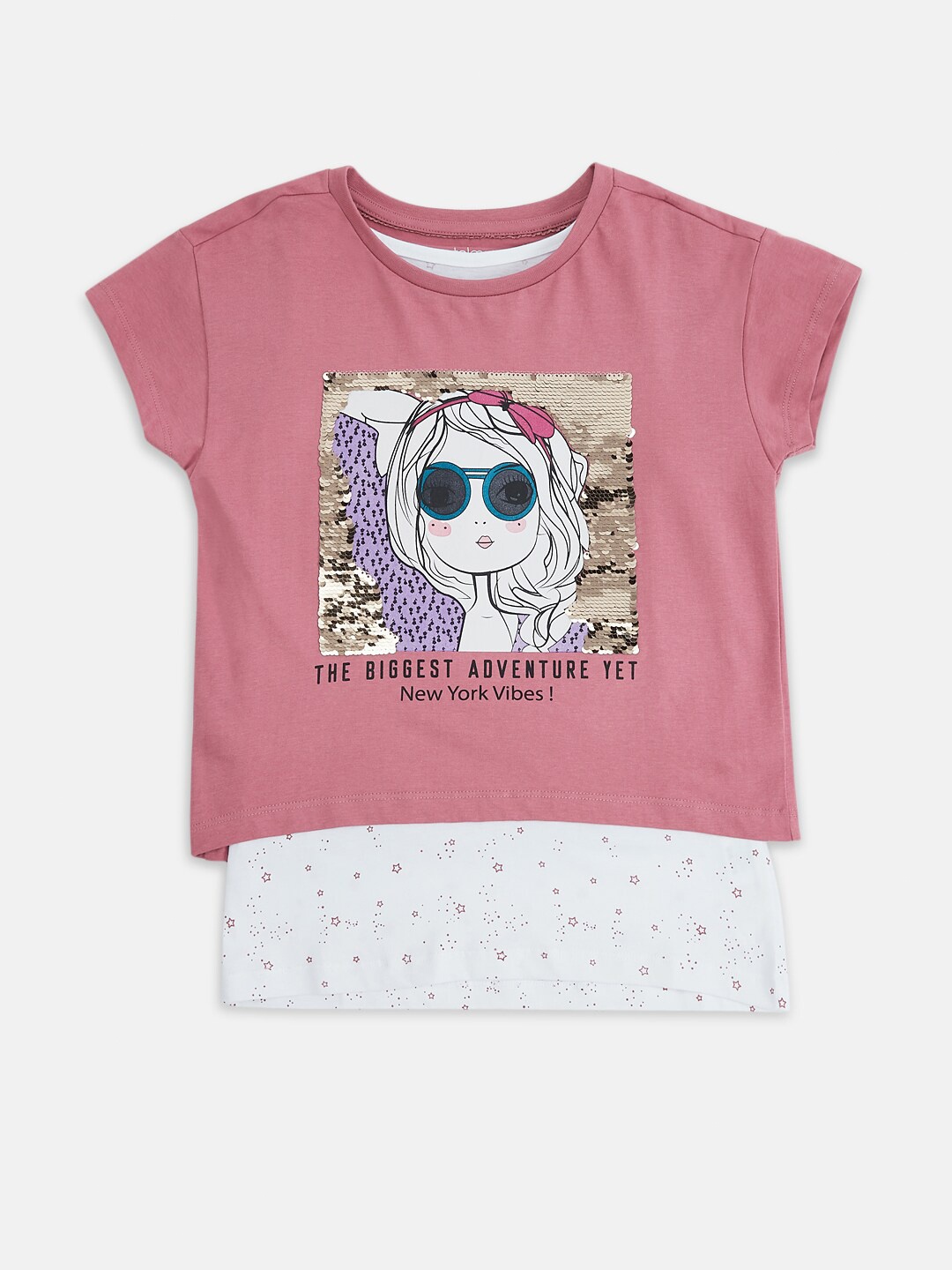 

Pantaloons Junior Girls Pink & White Printed Round Neck T-shirt