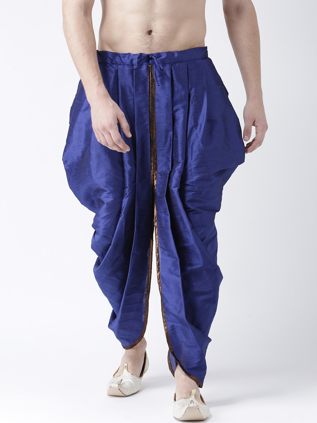 DEYANN Men Navy Blue Solid Dupion Silk Dhotis