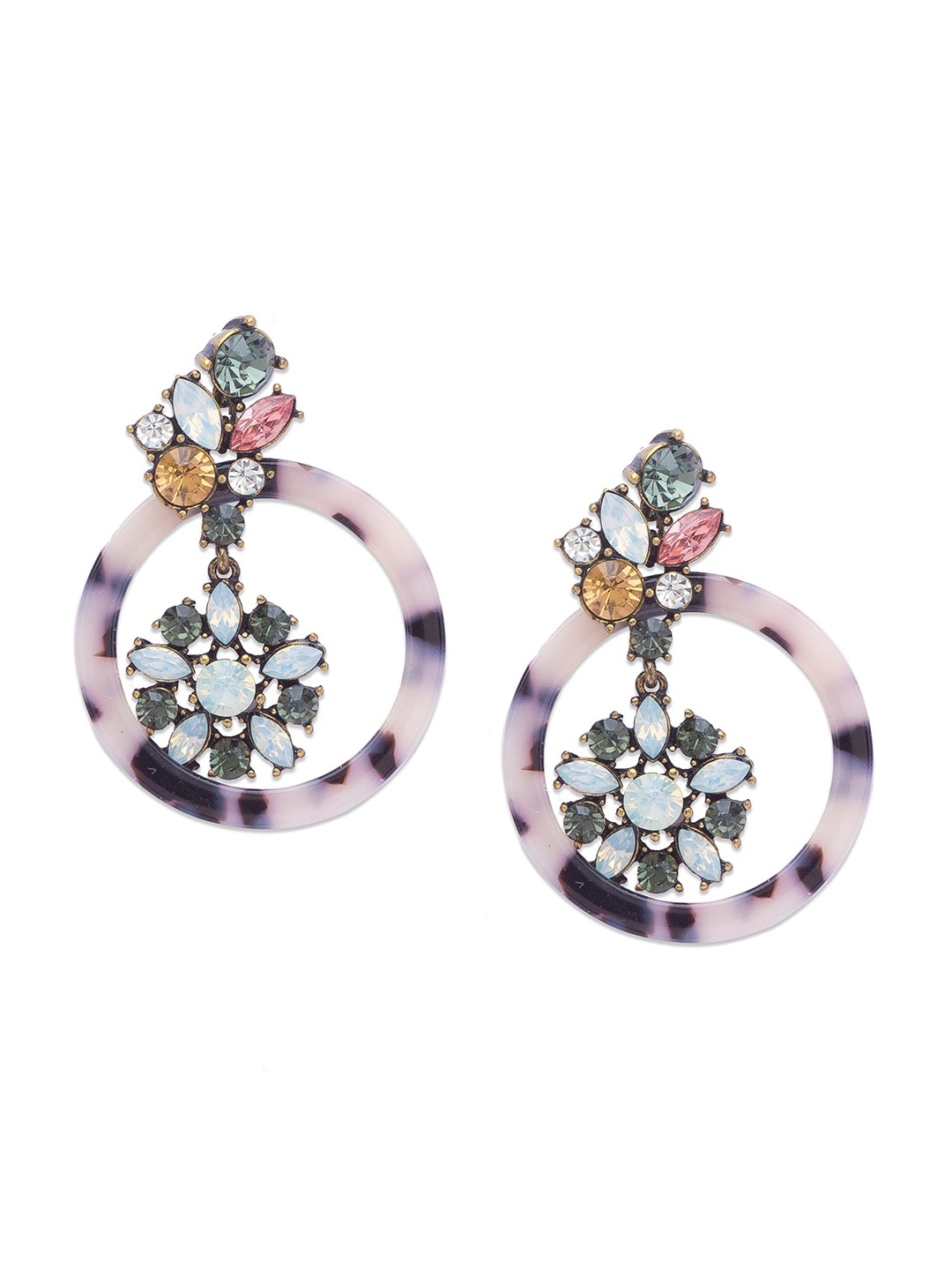 

Globus White & Green Circular Drop Earrings