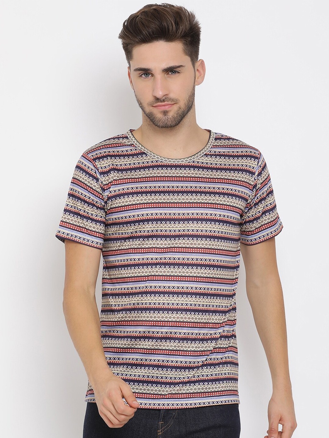 

hangup trend Men Multicoloured Printed Round Neck Pure Cotton T-shirt, Multi