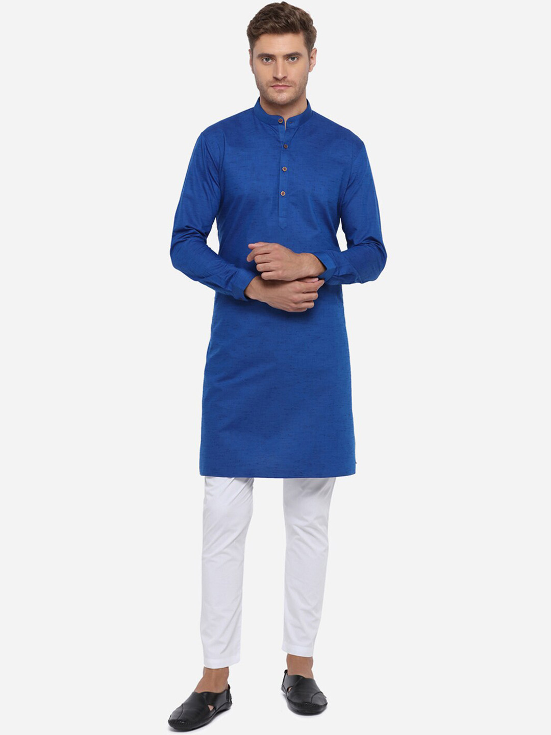 

Modi Kurta Men Navy Blue Woven Design Mandarin Collar Kurta