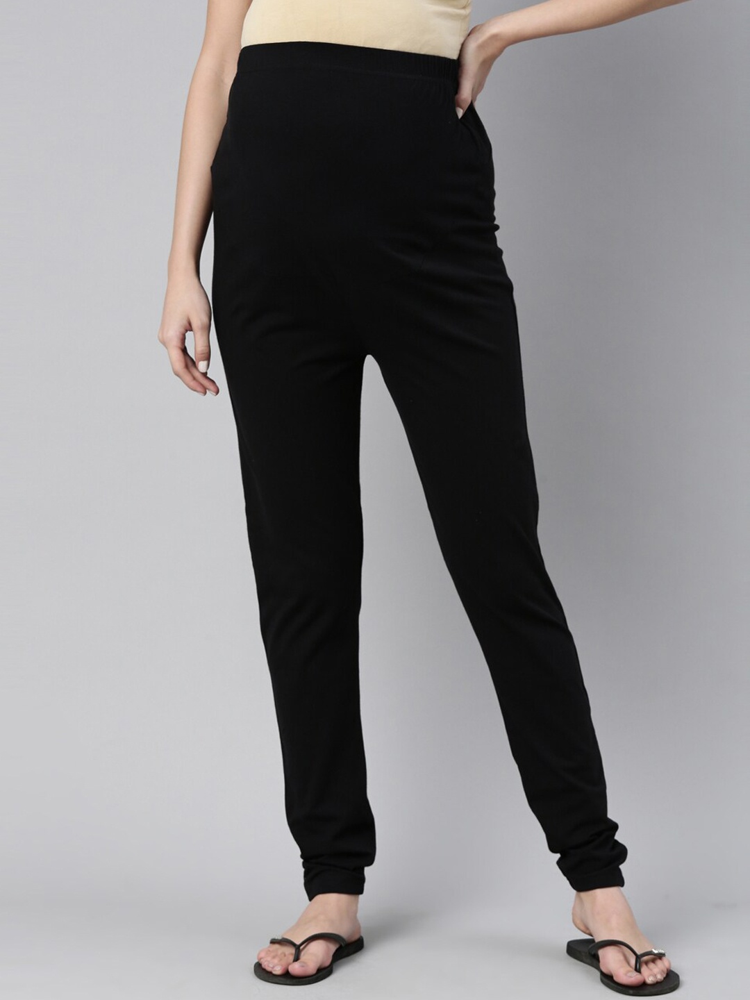 Kryptic Women Black Solid Churidar-Length Maternity Leggings