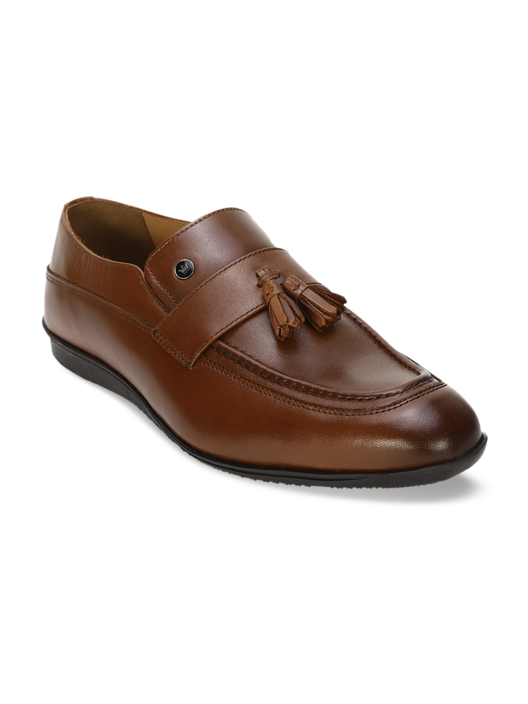 

Louis Philippe Men Brown Solid Leather Semi Formal Loafers