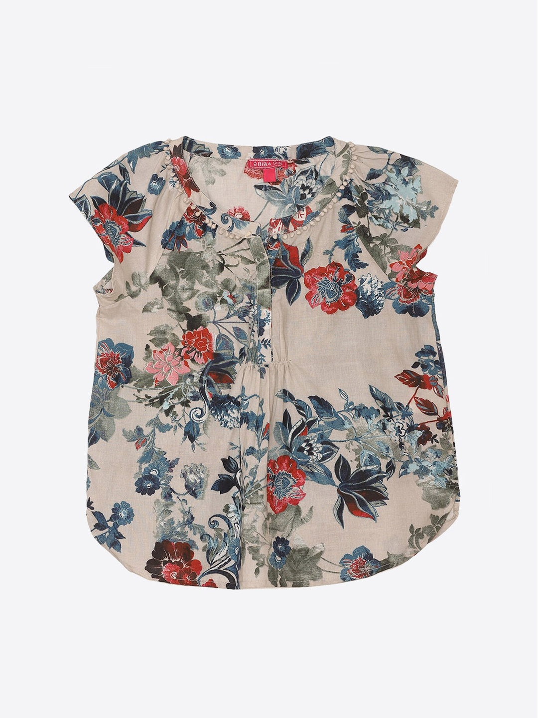 

Biba Girls Beige & Blue Floral Printed Kurti