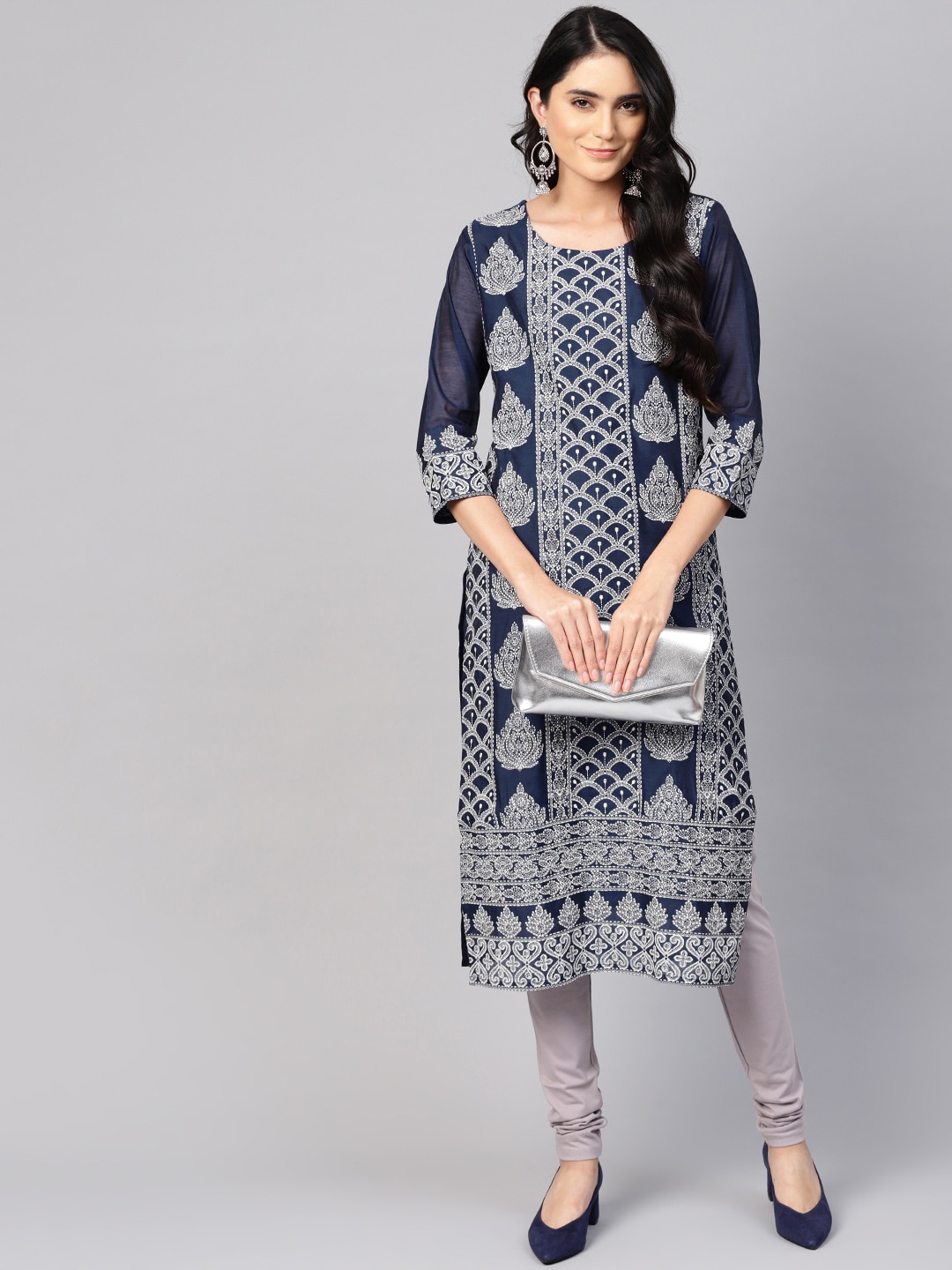 

Varanga Women Navy Blue & White Ethnic Motifs Printed Kurta