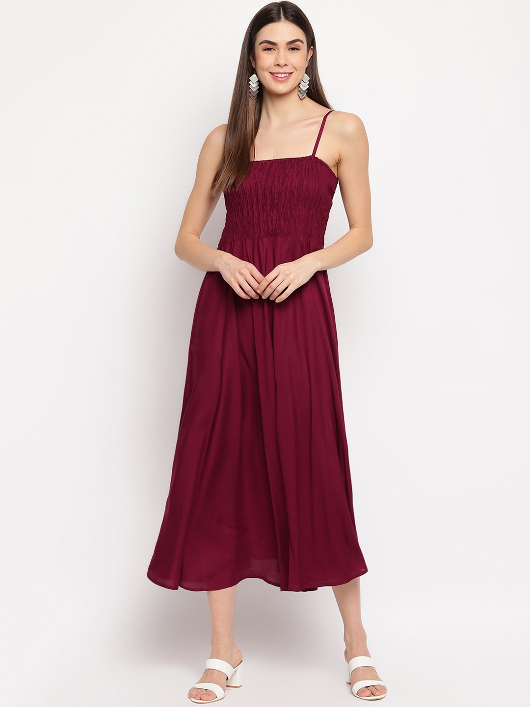 

Aawari Women Maroon Solid Fit and Flare Dress