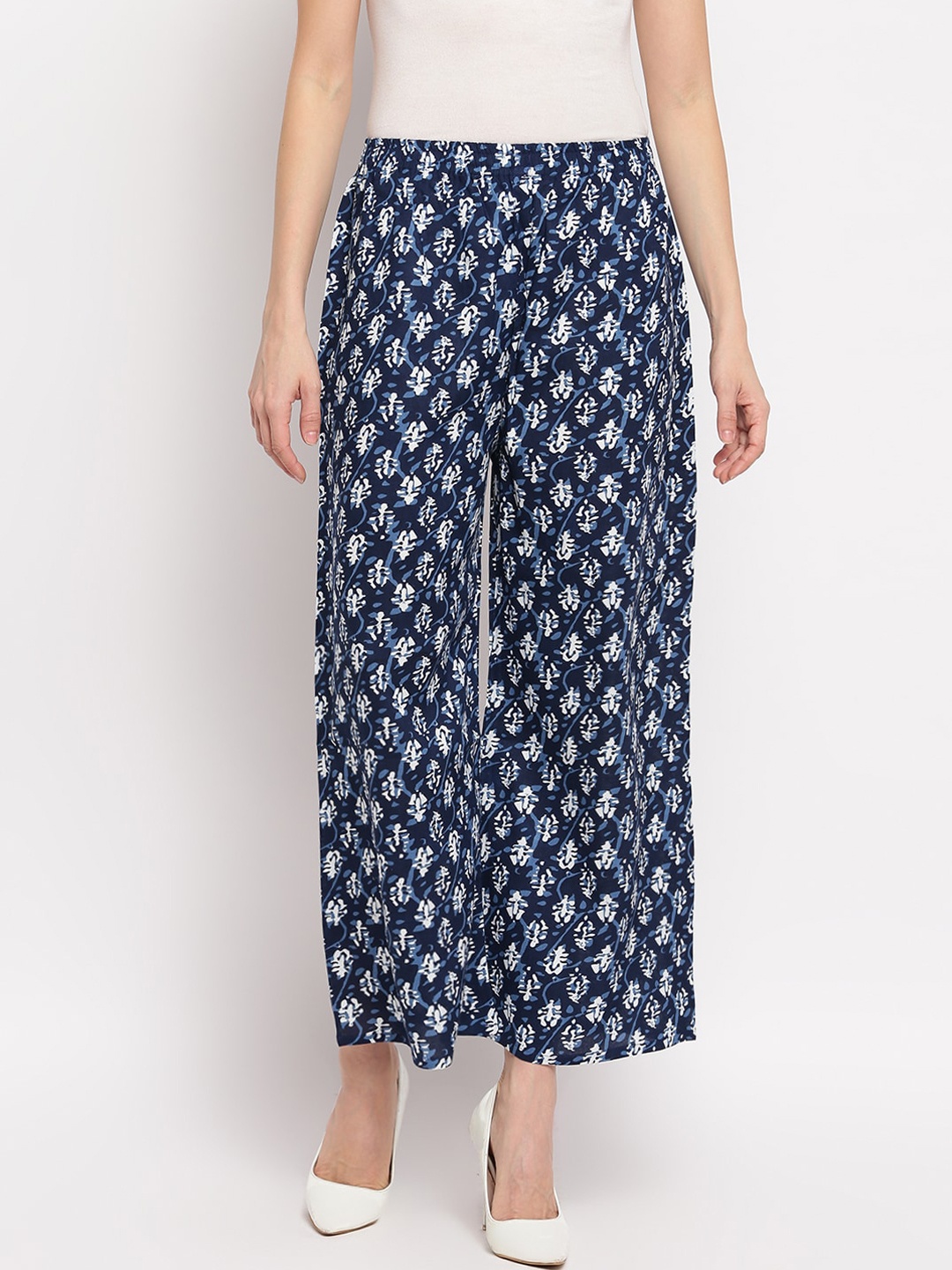 

Aawari Women Blue & White Printed Flared Palazzos