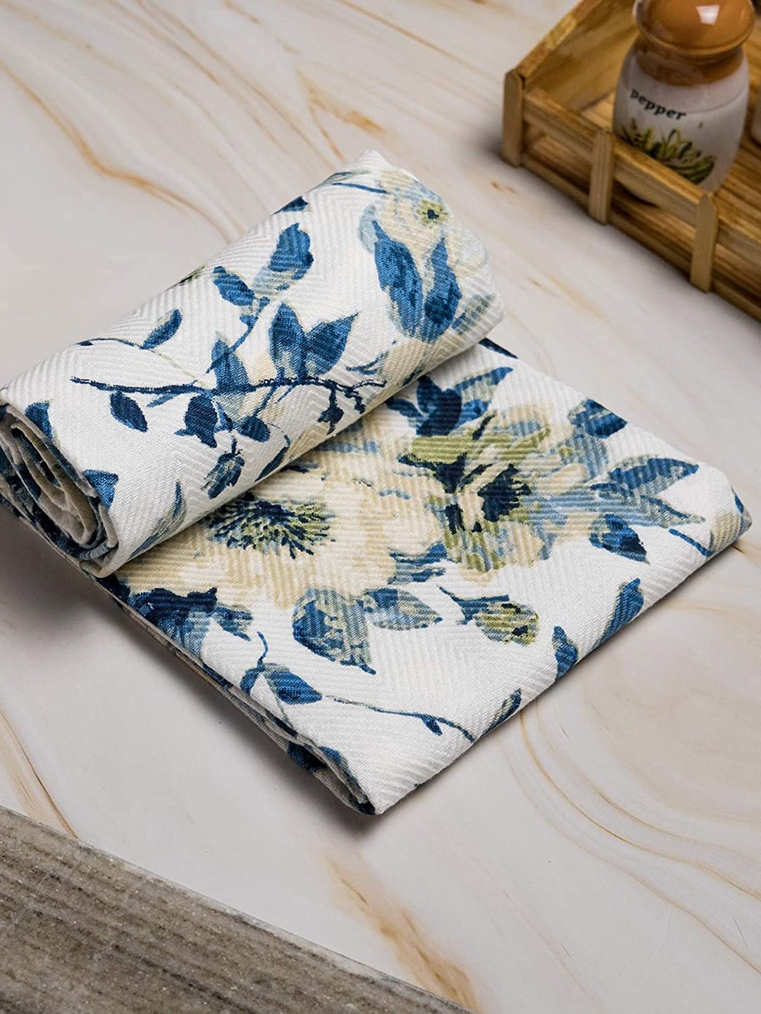 

happywagon Blue Langdon Floral Cotton Kitchen Towels, White