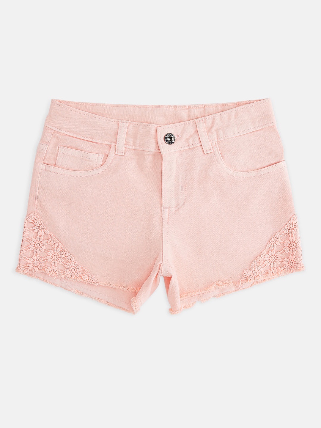 

Pantaloons Junior Girls Pink Solid Regular Fit Denim Shorts