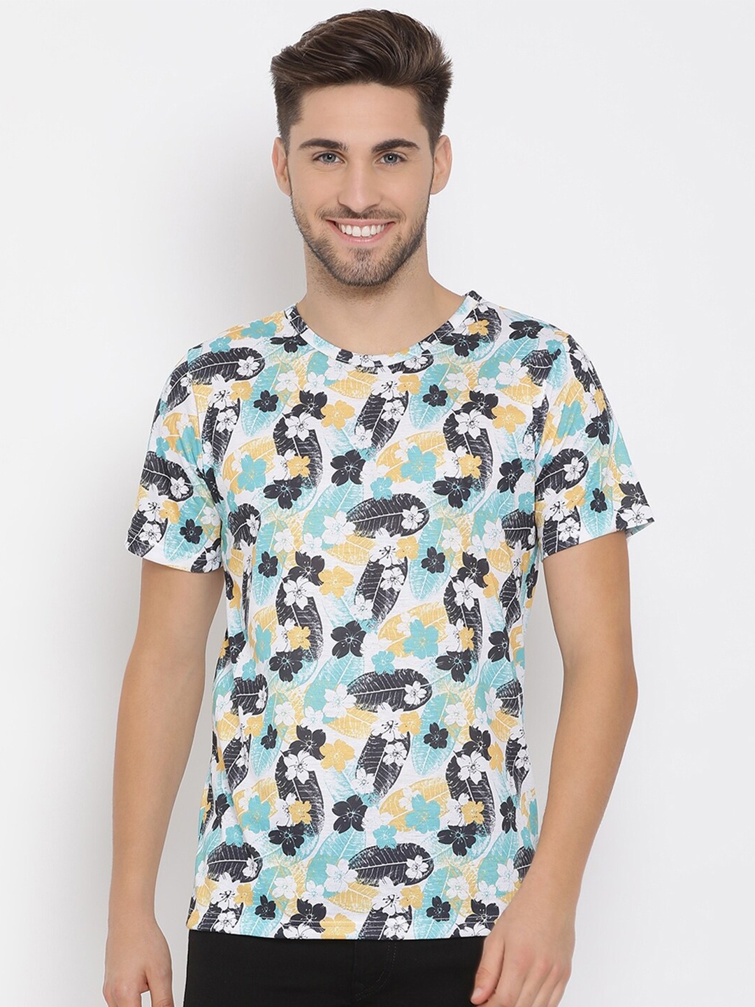 

Hangup Men Sea Green & Black Printed Round Neck T-shirt