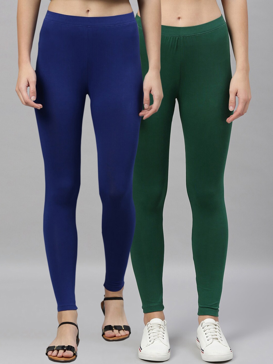 Kryptic Women Pack of 2 Solid Ankle-Length Leggings, Green