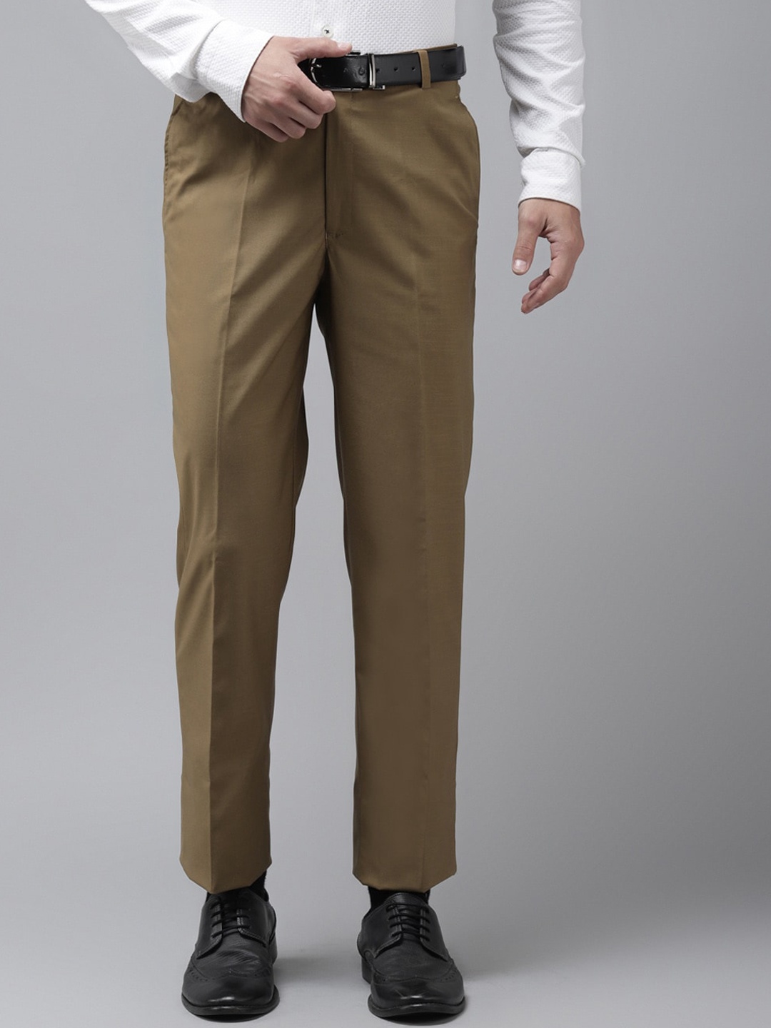 hangup trend Men Khaki Regular Fit Solid Regular Trousers