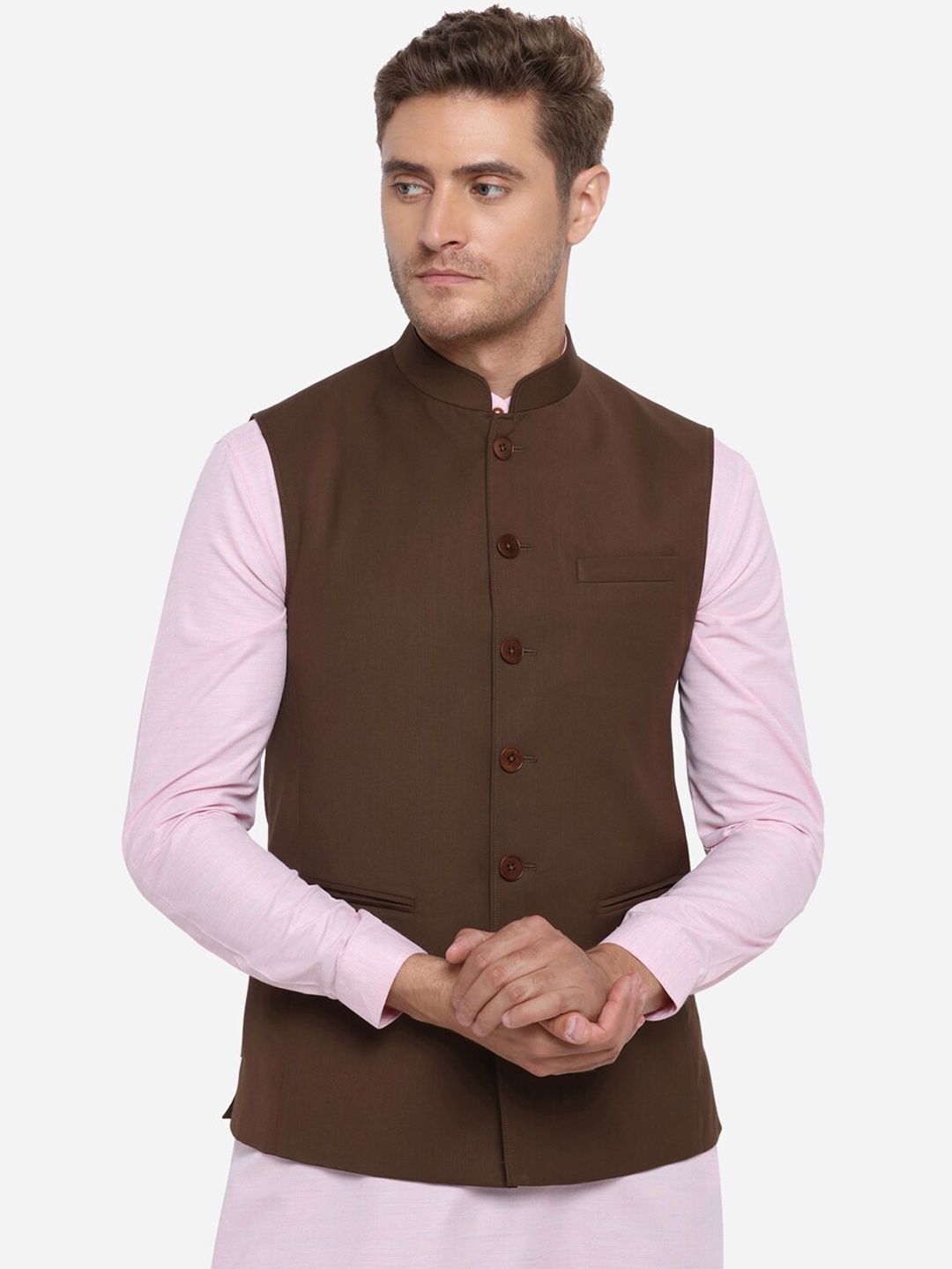 

MODI JACKET Men Brown Solid Nehru Jacket