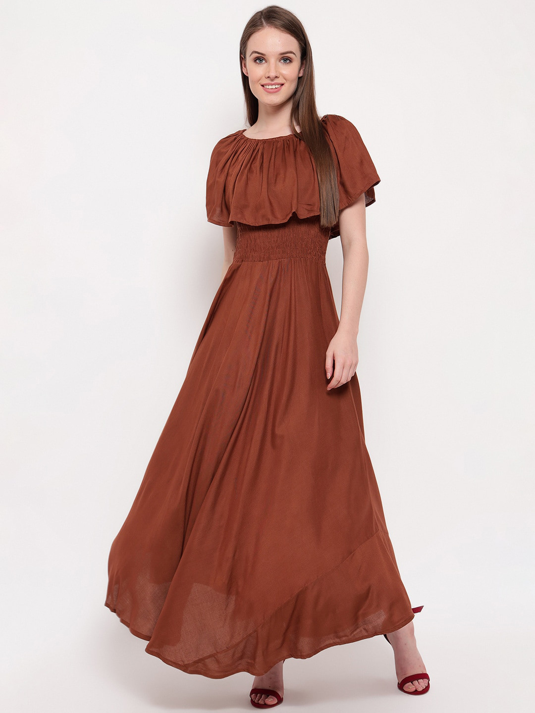 

Aawari Women Coffee Brown Solid Maxi Dress