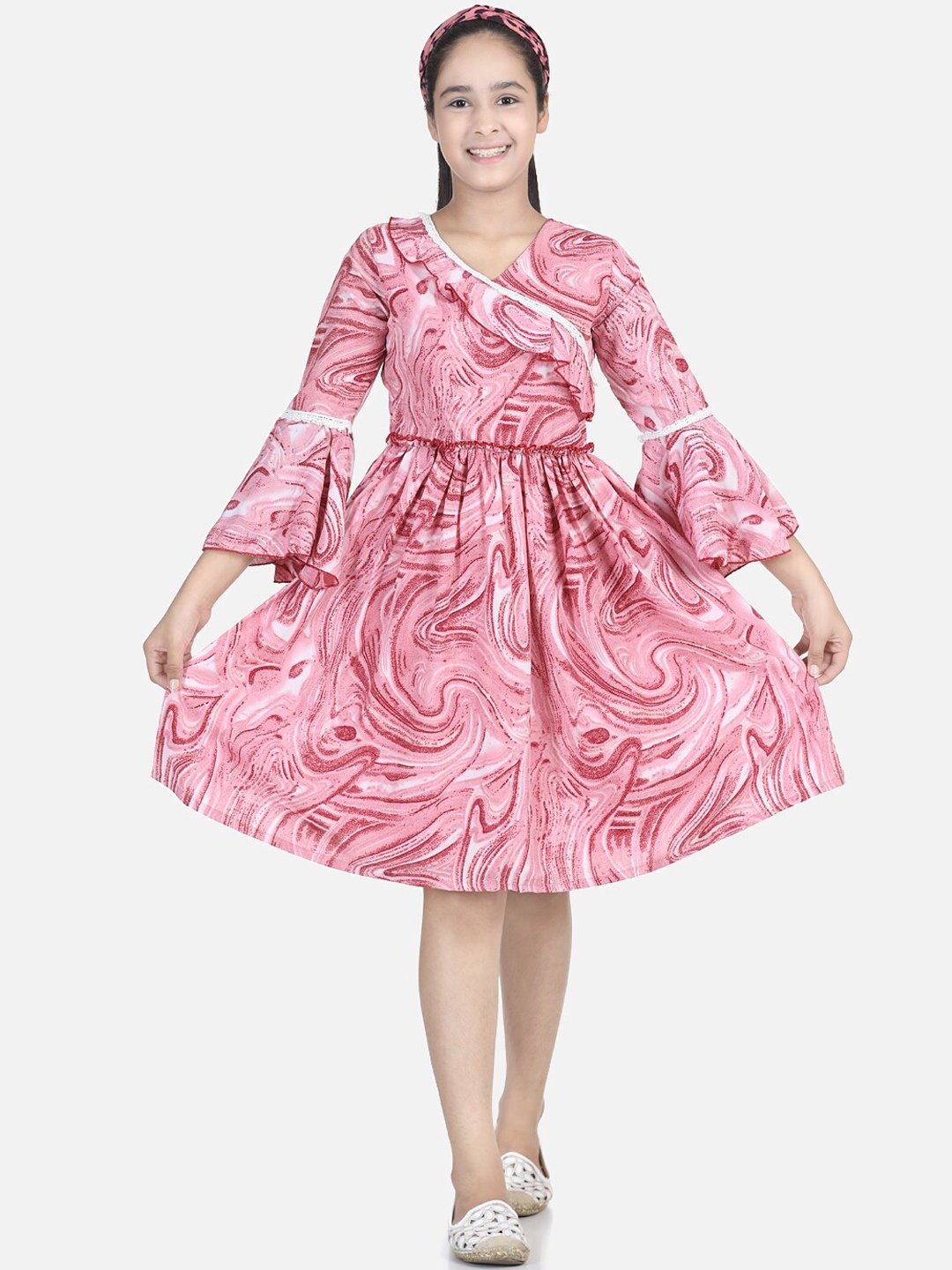 

Cutiekins Girls Pink Printed Fit & Flare Dress