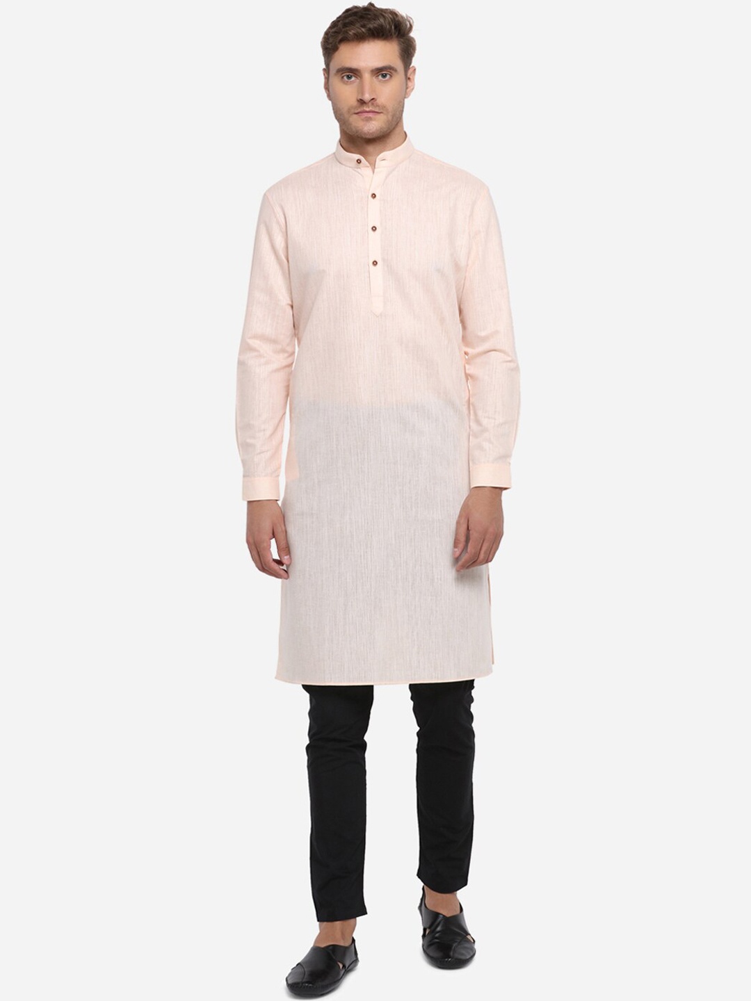 

Modi Kurta Men Peach-Coloured Woven Design Mandarin Collar Kurta