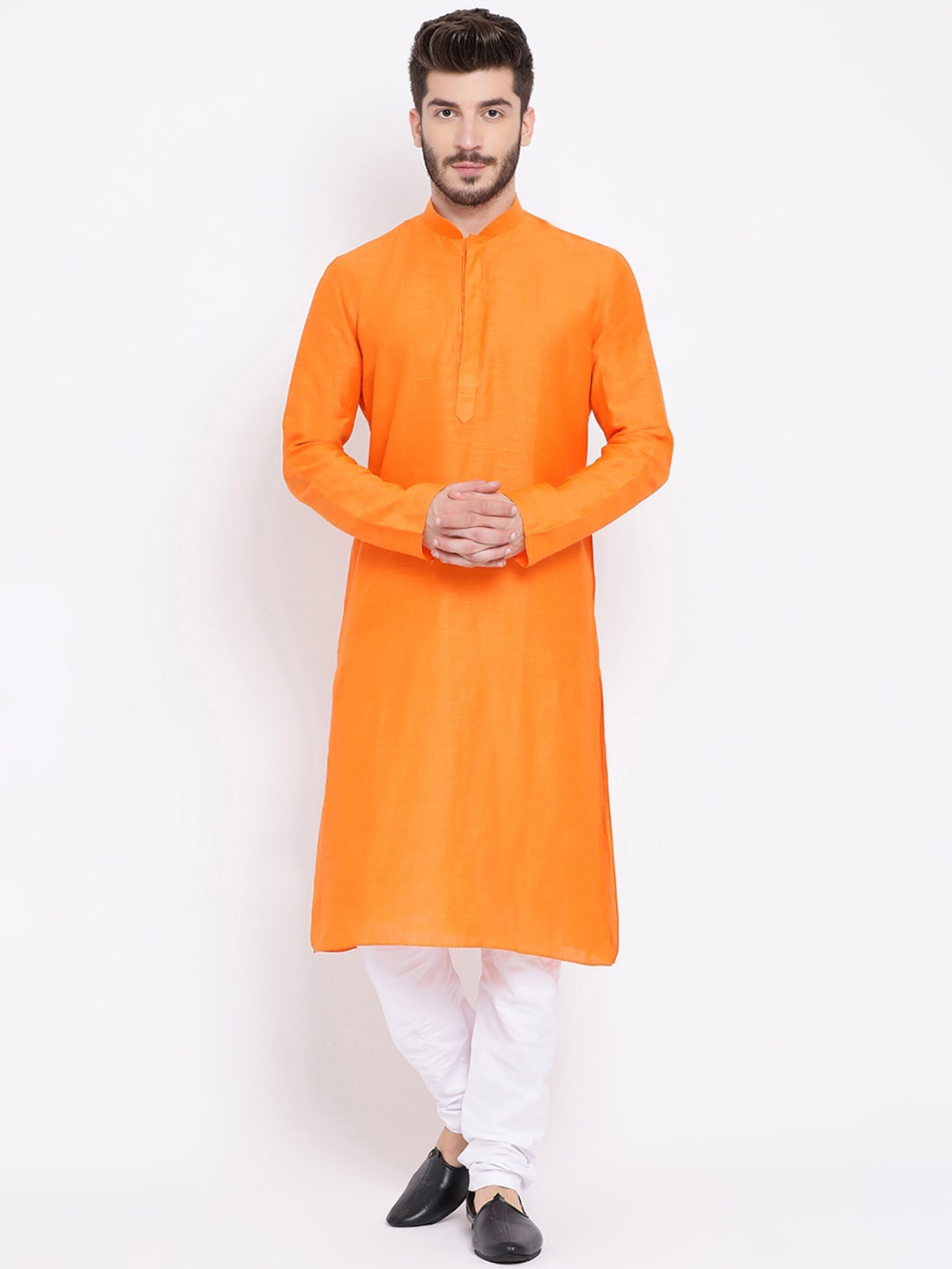 

NAMASKAR Men Orange Cotton Solid Kurta with Churidar