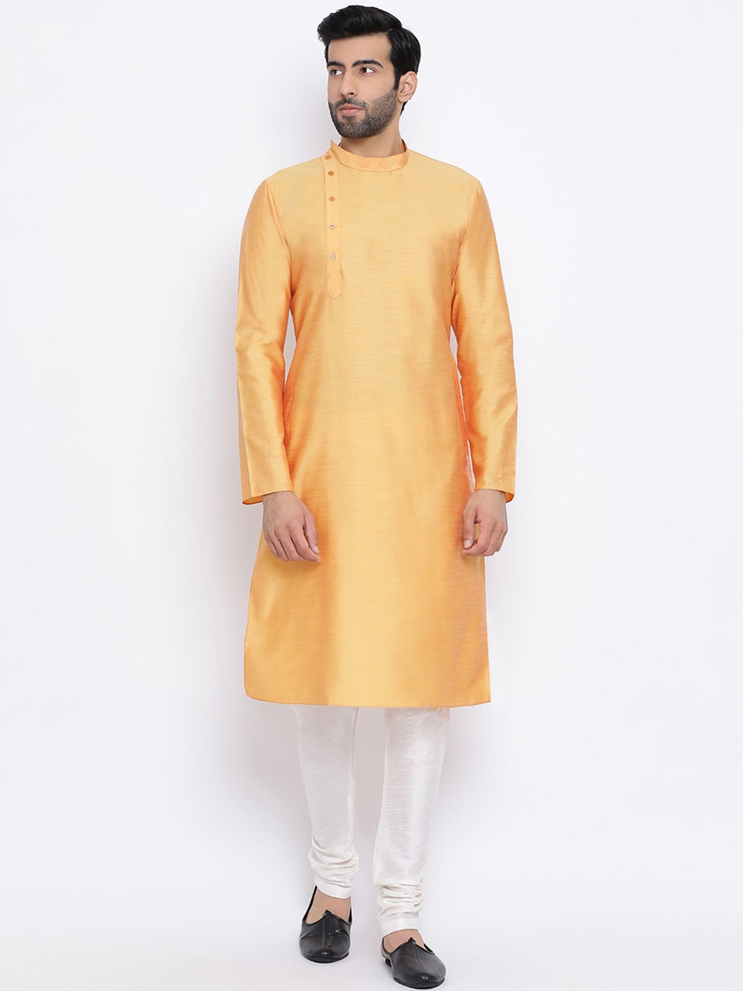 

NAMASKAR Men Mustard Silk Solid Regular Kurta