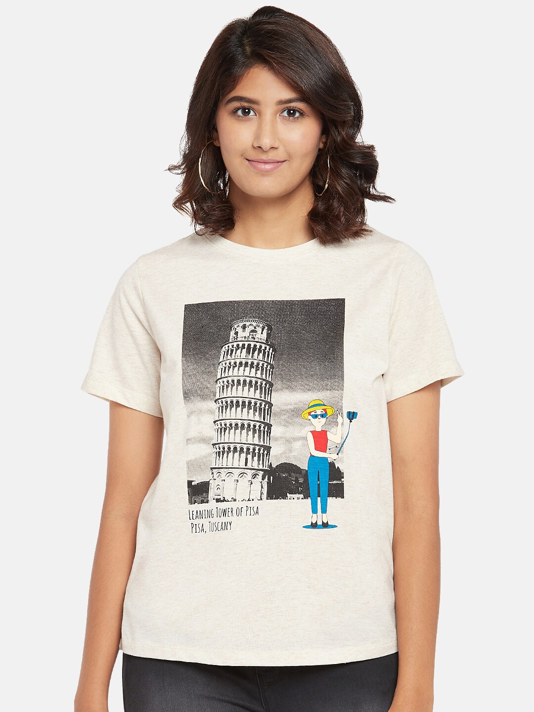 

People Women Off-White Printed Round Neck T-shirt