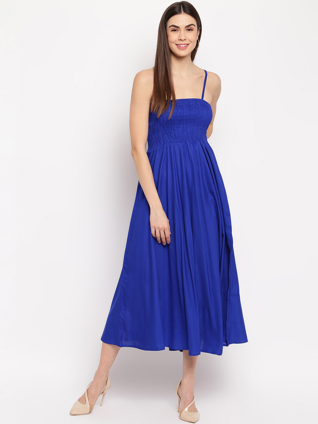 

Aawari Women Blue Solid Fit and Flare Dress