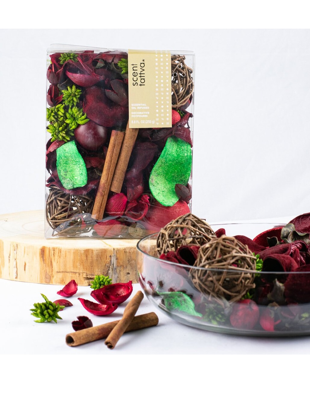 

happywagon Apple Cinnamon Essential Oil Infused Decorative Potpourri, Maroon