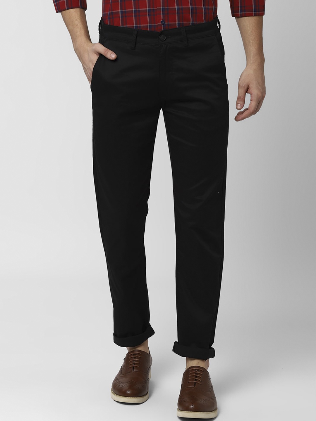 

Peter England Casuals Men Black Slim Fit Solid Regular Trousers